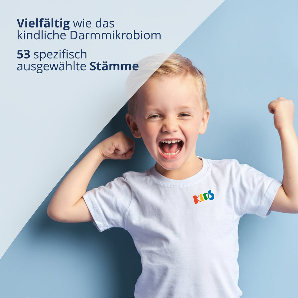 Kijimea K53 Advance Kids mit 53 spezifisch ausgewählten Stämmen - vielfältig wie das kindliche Darmmikrobiom
